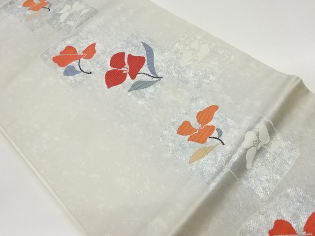 引箔抽象色紙に草花模様織出し名古屋帯